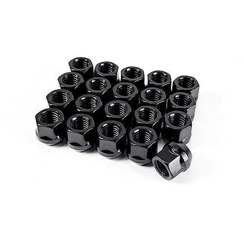 Customadeonly 20 Pieces Open End Bulge Acorn Wheel Lug Nuts 7/16" Studs Hex 19mm Black Finish Steel Conical Cone Seat