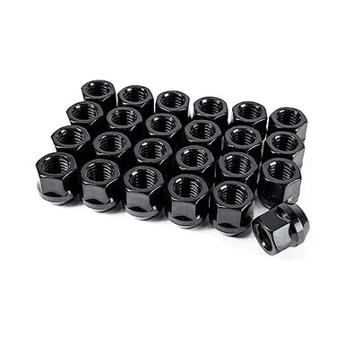 Customadeonly 24 Pieces Open End Bulge Acorn Steel Lug Nuts Thread Studs 12x1.5 Hex 19mm Black Finish Wheel Conical Cone Seat