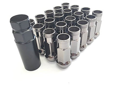 20 Pieces 1.89" 48mm Open End Extended Steel Wheel Lug Nuts Set Gunmetal Finish Thread 12x1.25 Hex 17 Conical Cone Seat